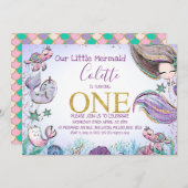 Invitation Gold Parties scintillant One Mermaid 1er Anniversa (Devant / Derrière)