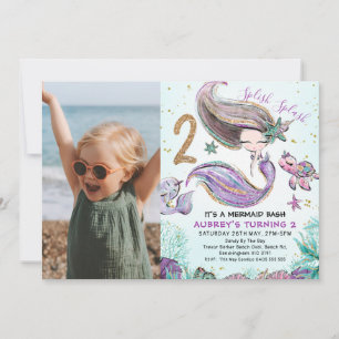 Invitation Gold Parties scintillant One Purple Mermaid Photo 