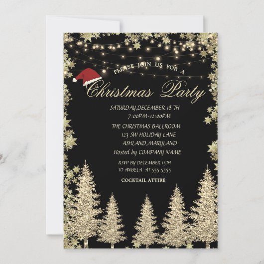 Invitation Gold Parties scintillant Pine Tree, Stars Compagni (Devant)