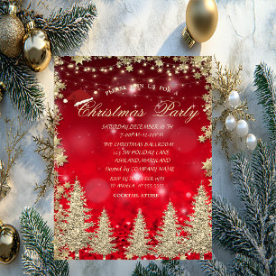 Invitation Gold Parties scintillant Pine Tree, Stars Red Boke