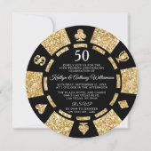 Invitation Gold Parties scintillant Poker Chip 50e anniversai (Devant)