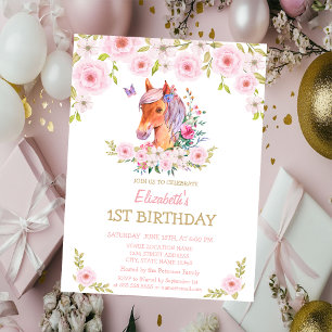 Invitation Gold Parties scintillant Pony Floral Anniversaire