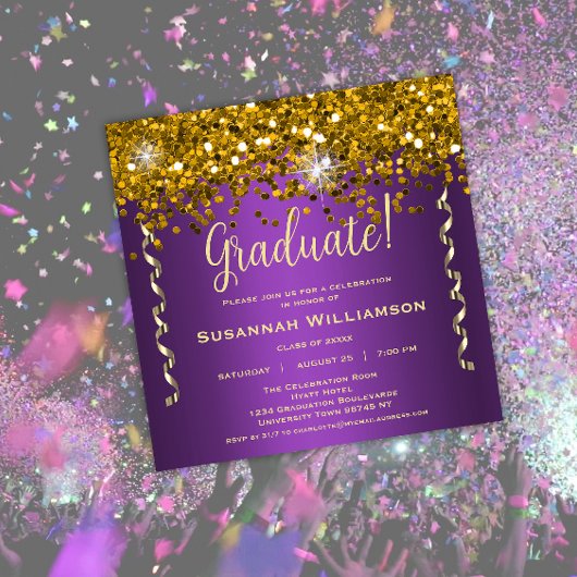 Invitation Gold Parties scintillant Purple Graduation Party