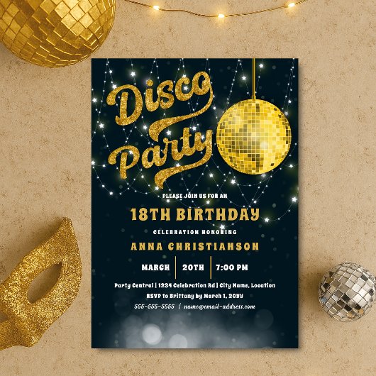 Invitation Gold Parties scintillant Retro les années 70 Disco