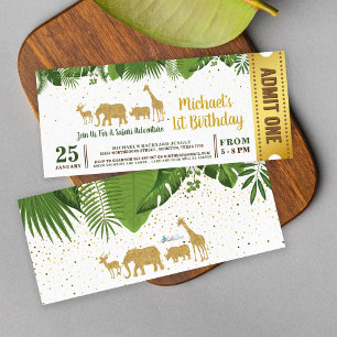 Invitation Gold Parties scintillant Safari Adventure Ticket P