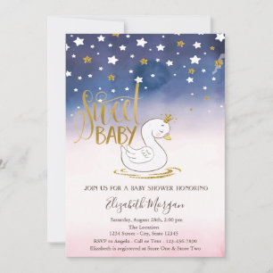 Invitation Gold Parties scintillant Star, Baby shower Swan
