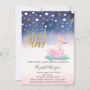 Invitation Gold Parties scintillant Star, Swan Baby shower In