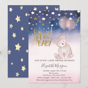 Invitation Gold Parties scintillant Star, Teddy Bear Balloons