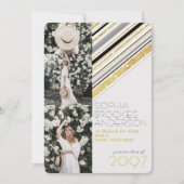 Invitation Gold Parties scintillant Stripes 3 Photo Chic Grad (Devant)