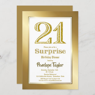 Invitation Gold Parties scintillant Surprise 21e anniversaire