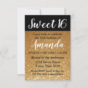 Invitation Gold Parties scintillant Sweet 16 Anniversaire Fêt