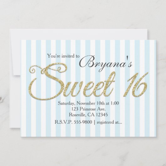 Invitation GOLD PARTIES SCINTILLANT SWEET 16 Blue Party Invit (Devant)