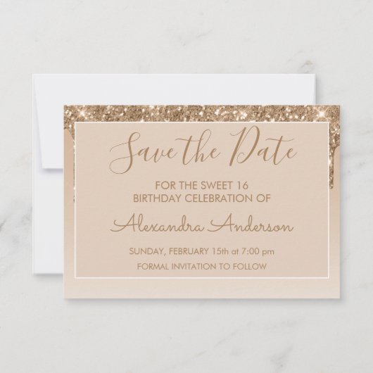 Invitation Gold Parties scintillant Sweet 16 Enregistrer la d (Dos)