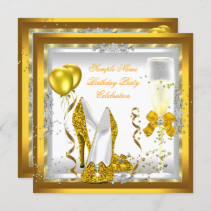 Invitation Gold Parties scintillant talons Blanc Jaune fête d