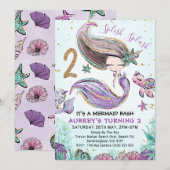 Invitation Gold Parties scintillant Two Purple Mermaid 2e ann (Devant / Derrière)