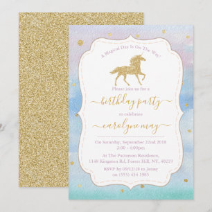 Invitation Gold Parties scintillant Unicorn fête d'anniversai