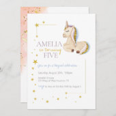 Invitation Gold Parties scintillant Unicorn Rainbow fête d'an (Devant / Derrière)