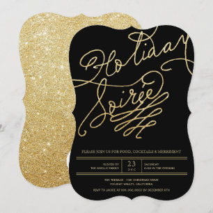 Invitation Gold Parties scintillant Vacances Soiree Noël Invi
