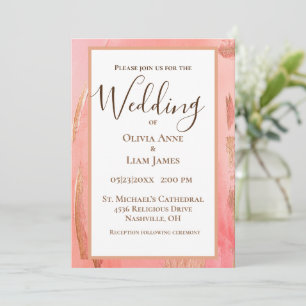 Invitation Gold Peach Moderne Brown Élégant Mariage de script