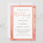 Invitation Gold Peach Moderne Mariage de script élégant (Devant)