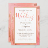Invitation Gold Peach Moderne Mariage de script élégant (Devant / Derrière)