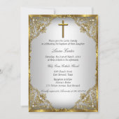 Invitation Gold Pearl Damask & Cross Baptism/Christening (Devant)
