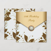 Invitation Gold Pearl Floral Jewel Femmes 50e fête d'annivers (Devant / Derrière)