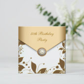 Invitation Gold Pearl Floral Jewel Femmes 50e fête d'annivers (Debout devant)
