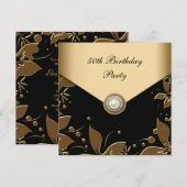 Invitation Gold Pearl Floral Woman 50e Anniversaire (Devant / Derrière)