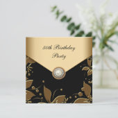 Invitation Gold Pearl Floral Woman 50e Anniversaire (Debout devant)