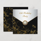 Invitation Gold Pearl Floral Woman 50e Anniversaire (Devant / Derrière)