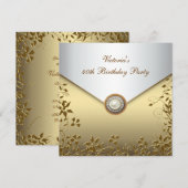 Invitation Gold Pearl Floral Womans 40e fête d'anniversaire (Devant / Derrière)