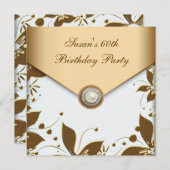 Invitation Gold Pearl Flower Swirl Womans 60e fête d'annivers (Devant / Derrière)