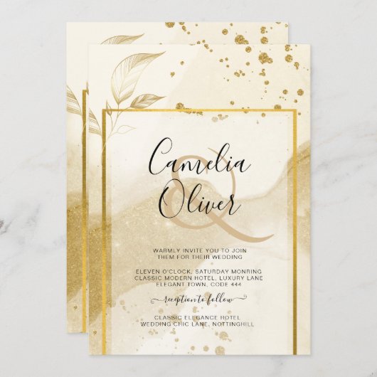 Invitation Gold Pearl MARIAGE alcool ENK Abstrait LeahG (Devant / Derrière)