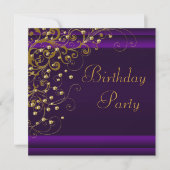 Invitation Gold Pearl Swirl femmes violet fête d'anniversaire (Devant)