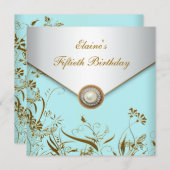 Invitation Gold Pearl Turquoise femmes 50e anniversaire fête (Devant / Derrière)