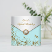 Invitation Gold Pearl Turquoise femmes 50e anniversaire fête (Debout devant)