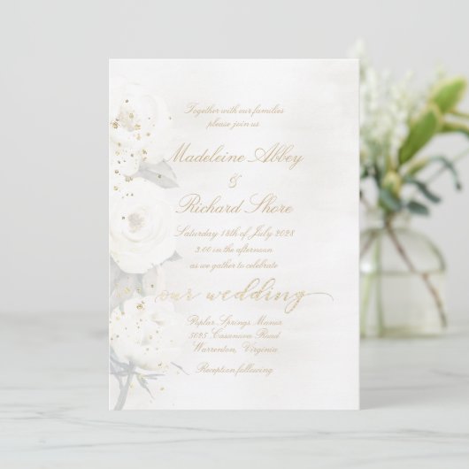 Invitation Gold & Pearl White Desdia Mariage Rose (Debout devant)