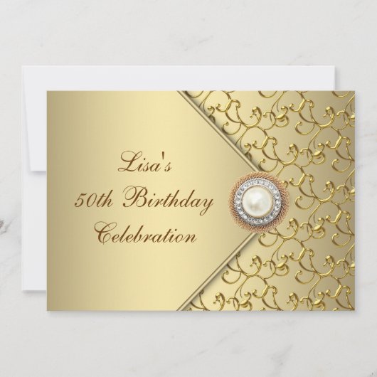 Invitation Gold Pearl Womans 50e fête d'anniversaire (Devant)