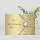 Invitation Gold Pearl Womans 50e fête d'anniversaire (Debout devant)