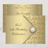 Invitation Gold Pearl Womans 50e fête d'anniversaire (Devant / Derrière)