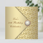 Invitation Gold Pearl Womans 50e fête d'anniversaire