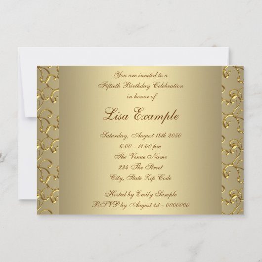 Invitation Gold Pearl Womans 50e fête d'anniversaire (Dos)
