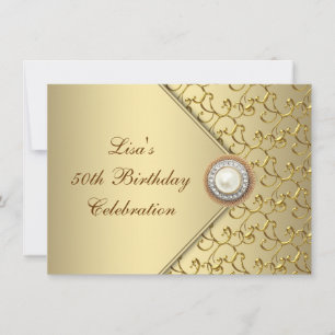 Invitation Gold Pearl Womans 50e fête d'anniversaire