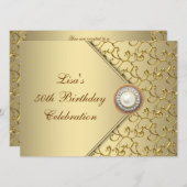Invitation Gold Pearl Womans 50e fête d'anniversaire (Devant / Derrière)