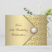 Invitation Gold Pearl Womans 50e fête d'anniversaire (Debout devant)