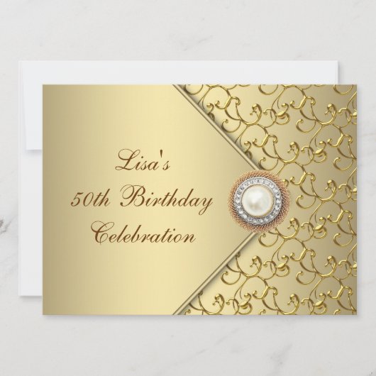 Invitation Gold Pearl Womans 50e fête d'anniversaire (Devant)