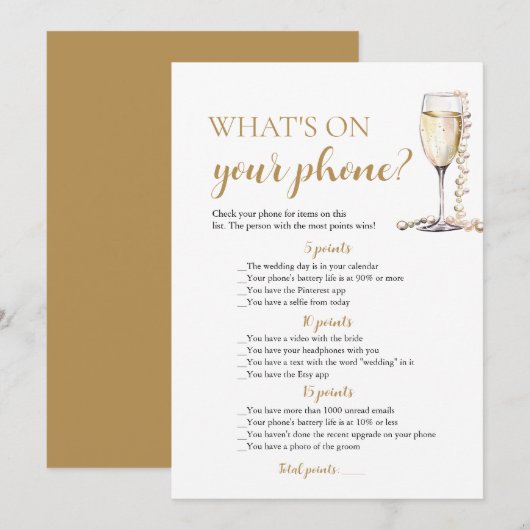 Invitation Gold Pearls et Prosecco Ce qui est sur votre jeu d (Devant / Derrière)