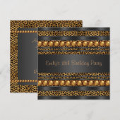 Invitation Gold Pearls Leopard Girls 18th Birthday Party (Devant / Derrière)