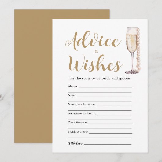 Invitation Gold Pearls & Prosecco Conseils et Wish Game Card (Devant / Derrière)